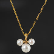 Natural Akoya Pearl Diamond Mich Necklace 7.5+5.5mm, 18K Gold